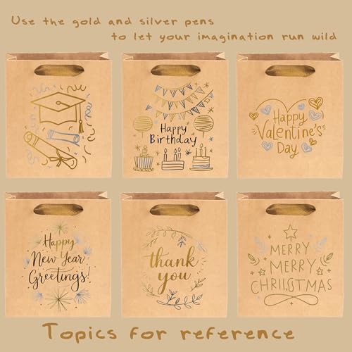 SOHOMEG DIY Gift 6-Set Packaging kit-Includes:Kraft Paper Bag,Metal Pen,Wrapping Paper,Box,tag,Pull Bow,Ribbon,Tape,Clip,S...