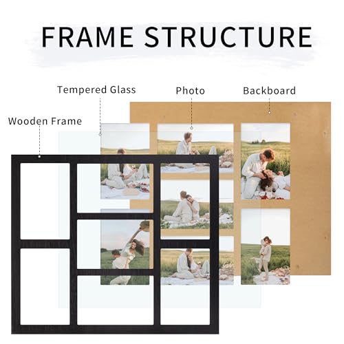 YESKAY 4x6 Picture Frame Collage for Wall Decor, Multiple Photo Collage Frames with Tempered Glass, 7-Opening for 4 x 6 Pi...