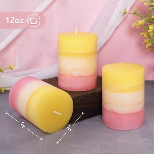 Sweet Scented Candles 3x4 Inch Pillar Candle Honeysuckle Scented Layered Yellow White Pink Aesthetic Decorative Candle for...