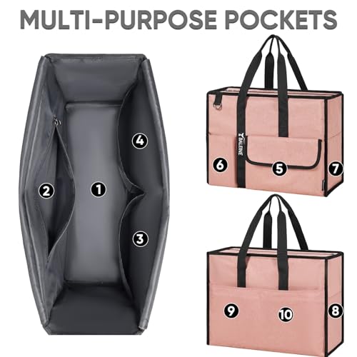 BALEINE Large Utility Tote Bag with Reinforced Bottom, Multi Pockets Foldable Tote Bag for Nurse, Travel, Work