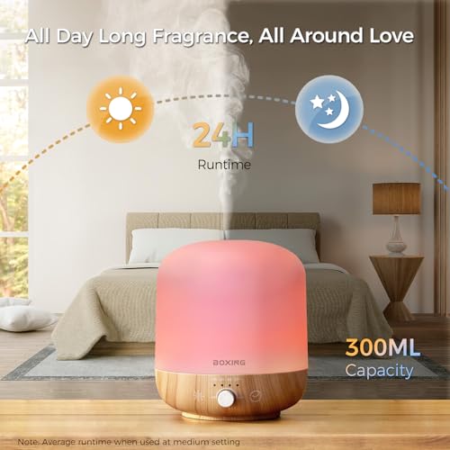 BOXING 300ML Essential Oil Diffuser, Diffusers for Home&Large Room, Aromatherapy Diffuser with 7 Colors Night Light Perfec...