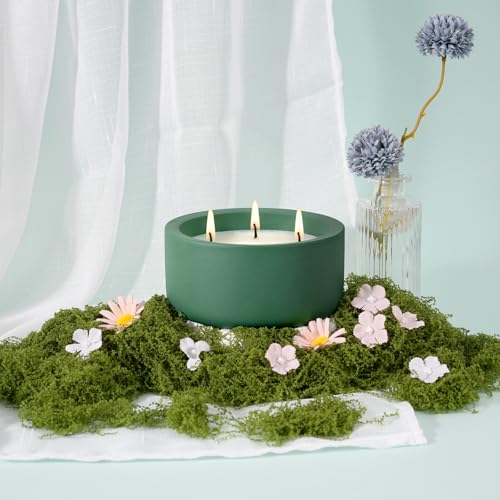 Viyffo Large Citrus & Mint Candle Outdoor, 3 Wick 20oz Scented Candle Indoor, Non Toxic Soy Candle, Green Ceramic Jar for ...