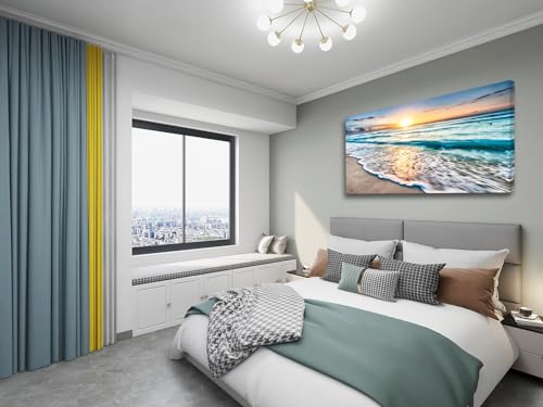 Baisuart S02250 Canvas Prints Wall Art Beach Sunset Ocean Waves Nature Pictures Stretched Canvas Wooden Framed for living ...