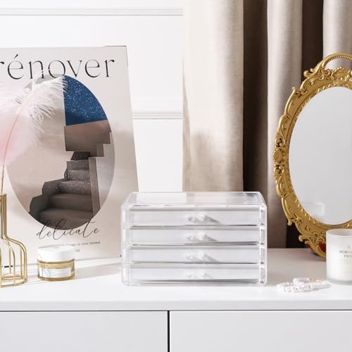 Lolalet Earring Holder Organizer Box Jewelry Storage with 4 Drawers, Clear Acrylic Stackable Earring Case with Adjustable ...