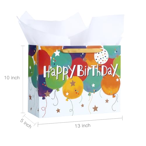 Loveinside Colorful Birthday Gift Bag, Balloons Pattern with HAPPY BIRTHDAY Text, Matching Tissue Paper, Greeting Card and...