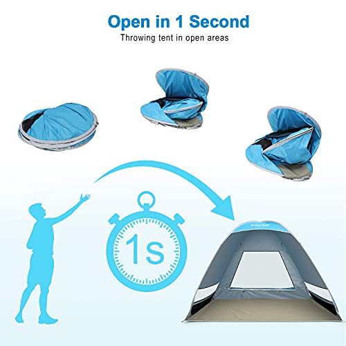 G4Free Upgraded Pop Up Beach Tent, 2-3 Person Automatic Sunshade Canopy UPF 50+ Sport Umbrella Instant Tent Lightweight an...