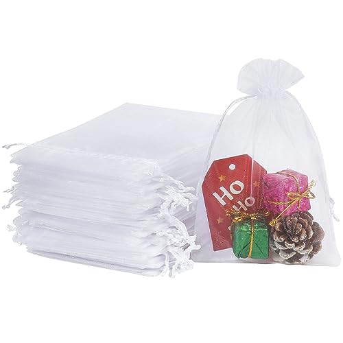 HRX Package 100pcs White Organza Bags, 4x6 inch Mesh Bags Drawstring Gift Bags Jewelry Pouches for Candy Wedding Favors Ch...