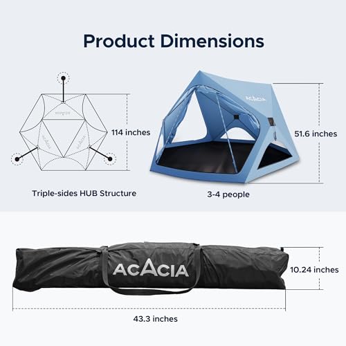 Acacia Beach Tent Sun Shelter | 4-Person Portable Camping Tent with UPF 50+ Protection | Easy Setup Pop up Sun Shade | 10×...