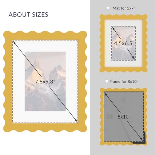 SZYUU 8x10 Wavy Picture Frame with Mat for 5x7, Real Glass and Wooden Frame - Tabletop or Wall Hanging Photo Frame(1 Pac...