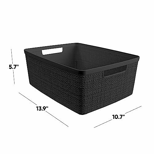 Curver Set of 6 Medium 12L Jute Decorative Plastic Organization and Storage Baskets - Perfect Bins for Home Office, Closet...