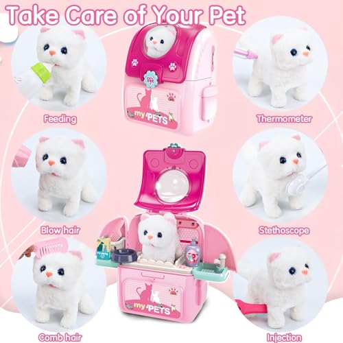 Pet Cat Carrier Backpack Toy, MAGIC4U 23PCS Pet Care Play Set,Vet Clinic and Doctor Kit for Kids, Veterinarian Pretend Pla...
