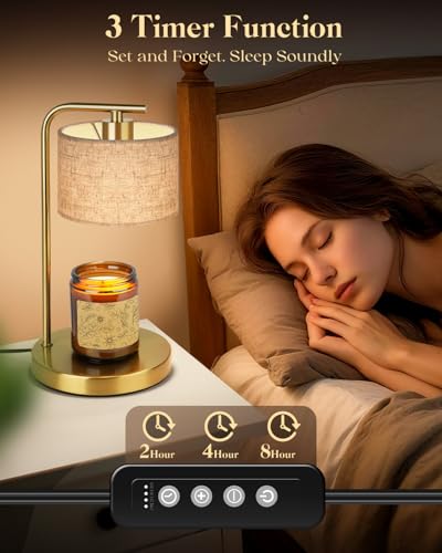 Candle Warmer Lamp with Timer Dimmer, Candle Lamp Warmer with Linen Shade - Birthday House Warming Gift for Women Mom Her...