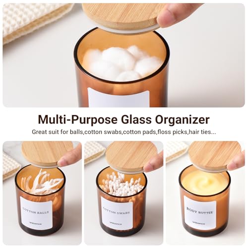 unisence Glass Qtip Holder 2 Pack , Qtip Holder Dispenser Bathroom Set Bathroom Organizers and Storage Q tip Holder with L...