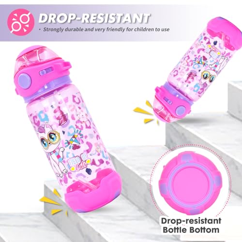 YOYTOO Kids Water Bottle with Straw/Lanyard for School Kids Girls Boys, 22oz BPA Free Child Drinking Water Bottle One-Clic...