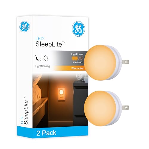 GE SleepLite LED Night Light, 2 Pack, Dusk-to-Dawn Sensor, Sleep Light, Dim Light, Warm Amber, Compact, Ideal for Bedroom,...
