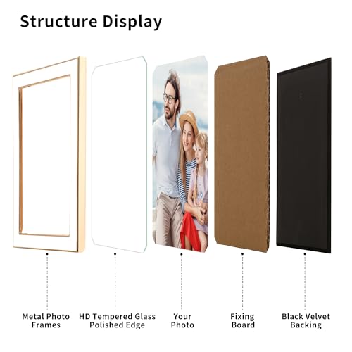 YiPinYin 4x6 White Enamel Picture Frames with metal Gold Plated Edge,HD-Real Glass & Velvet Back,for Countertop,Tabletop D...