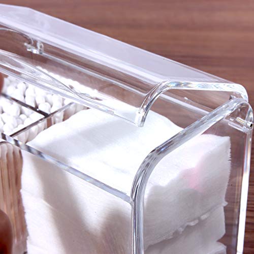 Sooyee Qtip Holder Dispenser for Cotton Ball Swab, Cotton Round Pads, Floss,3 Compartment Plastic Apothecary Jars,Bathroom...