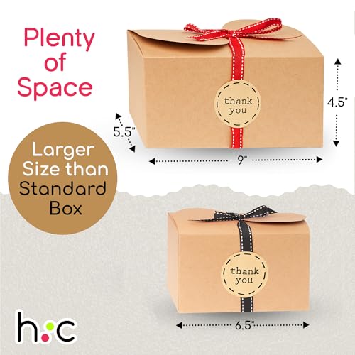 Large Brown Kraft Cookie Boxes with Ribbons & Sticker (20 Pack) 9” x 5.5” Decorative Craft Gift Boxes for Baked Goods, Can...
