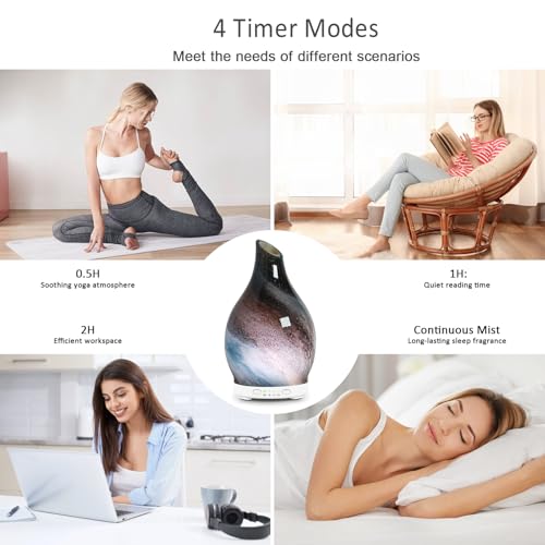 Essential Oil Diffuser 120ML Glass Aromatherapy Diffuser with 4 Timer Settings & 7 Color Changing Lights, Auto Shut-Off, U...