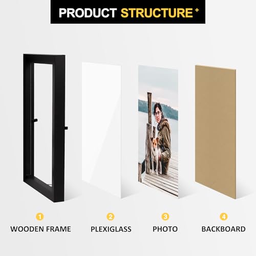 FOREV 5x7 Double Picture Frame Wooden Hinged Photo Frame Definition Glass Stand Vertically on Desktop or Tabletop Black