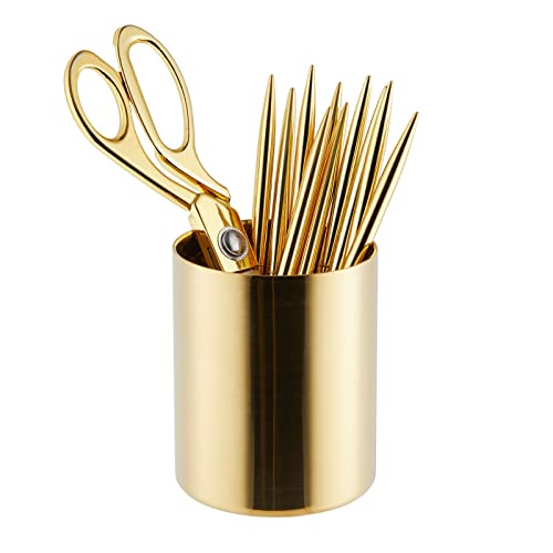 Juvale Desk Organizer Pen & Pencil Holder - 3.2 x 3.9 in, Gold Stainless Steel - Desk Supply Organizer with Gold Pen Cup, ...