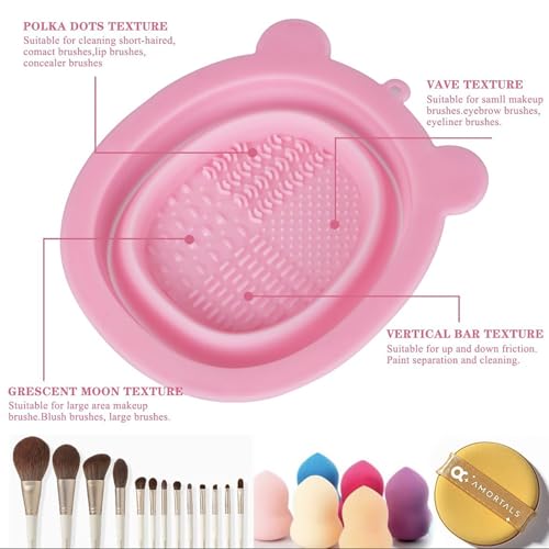 Bear Shaped Foldable Silicone Makeup Brush Cleaner Pad, Portable Brush & Beauty Blender Sponge Cleaning Mat, Soft BPA-Free...