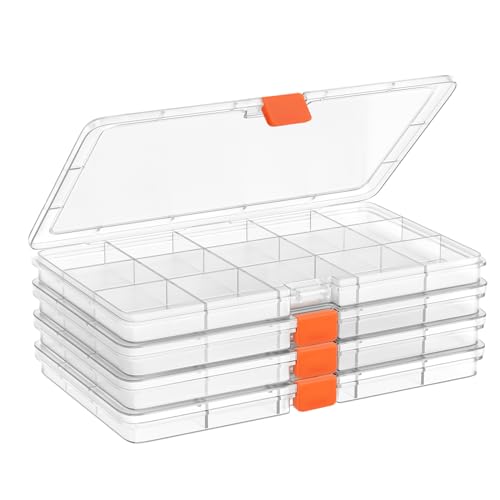 Moon Magpie 2PACK Extra Thick Bead Organizers, 15 Grid Mini Clear Plastic Storage Box Craft Containers for Nail jewelry rh...
