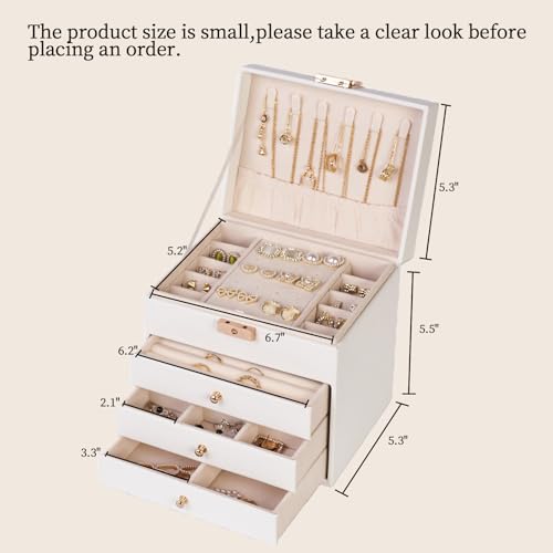 Vandozis Leather Jewelry Box with Lock for Women, 4-Tier 3-Drawer Jewelry Organizer, Large Capacity Vanity Storage Case fo...