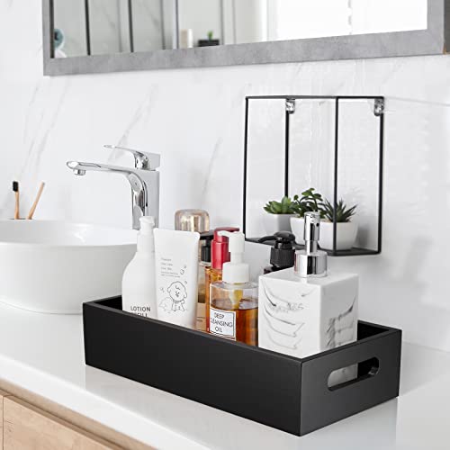 ALELION Black Bathroom Basket - Wooden Toilet Tank Paper Basket with Handle for Organizing - Back of Toilet Storage Organi...