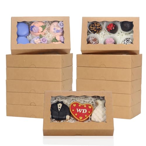 RomanticBaking 50 Pack DIY Assembly Brown 7 x 4 3/8 x 1½ inches Cookies Boxes BakeryTreat Boxes Packaging for Macaron Choc...