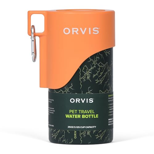 Orvis Dog Travel Water Bottle, 25oz Capacity | Portable Pet Waterer with Built-in Bowl | Stainless Steel, High Visibility ...