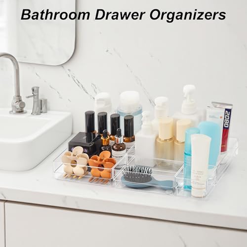 SMARTAKE 7-Piece Drawer Organizer with Non-Slip Silicone Pads, 4-Size Desk Drawer Organizer Trays Storage Tray for Makeup,...