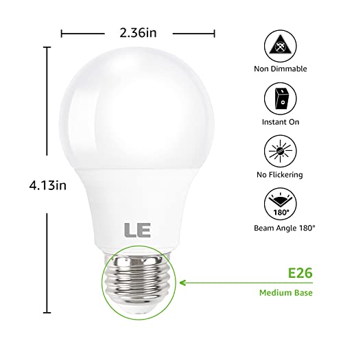 LE LED Light Bulbs 60 Watt Equivalent, 9W 800 Lumens Non-Dimmable, Daylight White 5000K, A19 E26 Standard Medium Base, 100...