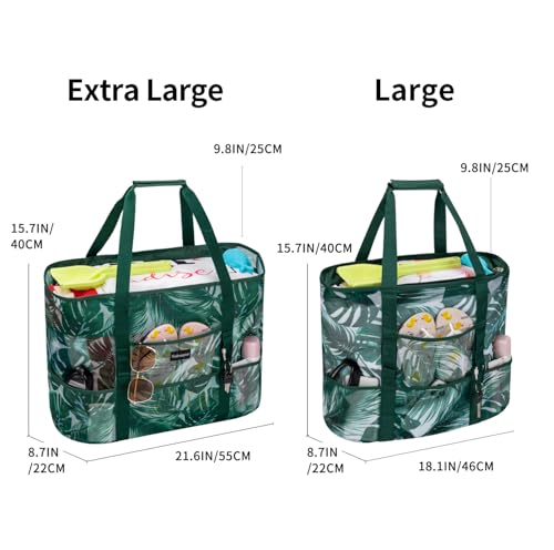 KABAQOO Mesh Beach Bag, Extra Large Beach Bags with 9 Pockets & Zipper Waterproof Lightweight Beach Tote for Beach/Pool Trip