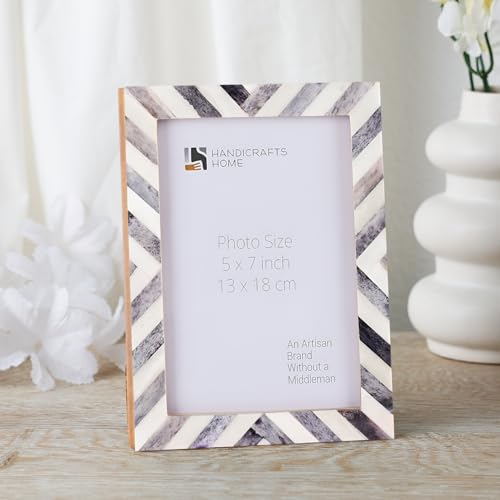 Handicrafts Home 4x6 Grey & white Picture Frame, Christmas Decor Handmade chevron Bone Inlay Photo Frame for Modern Farmho...