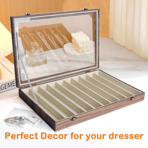 MIOINEY Glass Lid Necklace Organizer Box Transparent Necklace Holder Organizer Velvet Necklace Display Box Clear Lid Jewel...