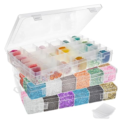 Juvale Jewelry Organizer Box - 3-Pack, 1.7 x 10.75 x 7 In, Clear Plastic - Bead Storage Containers with 36 Compartments & ...