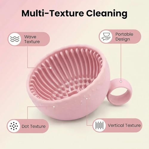 1 PC Silicone Makeup Brush Cleaner Bowl, Portable Brush Washing Tool with Textured Cleaning Pad, Compact Makeup Brush Clea...