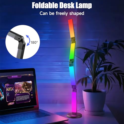 Led Desk Lamp with Atmosphere Lighting, Smart RGB LED Desk Lamp-Music Sync and 16 Million DIY Colors, Foldable Lamp with D...