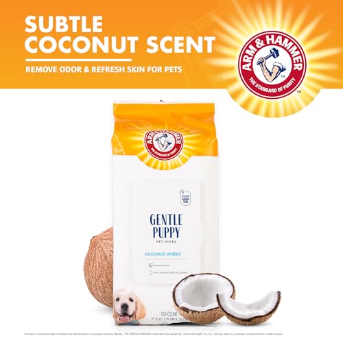 Arm & Hammer Dog Grooming Wipes, Deodorizing Dog Cleaning Wipes with Coconut Water, Gentle for Dogs and Puppies, Paraben a...