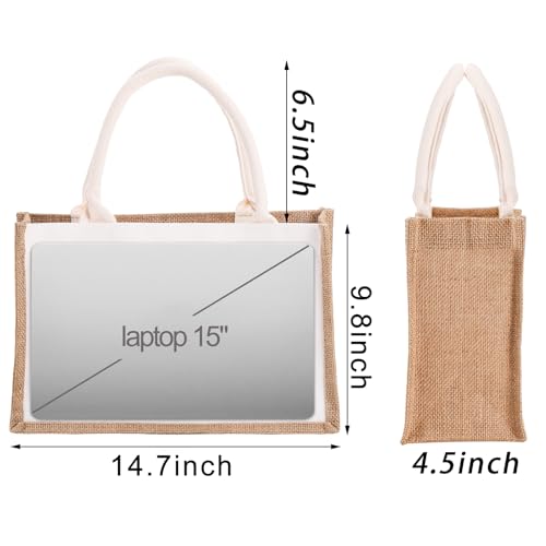 SOUJOY 6 Pack Burlap Tote Bags, Reusable Jute Gift Bags with Handles, Water Resistant Beach Bag, 14.7" x 9.8" x 4.5" Canva...