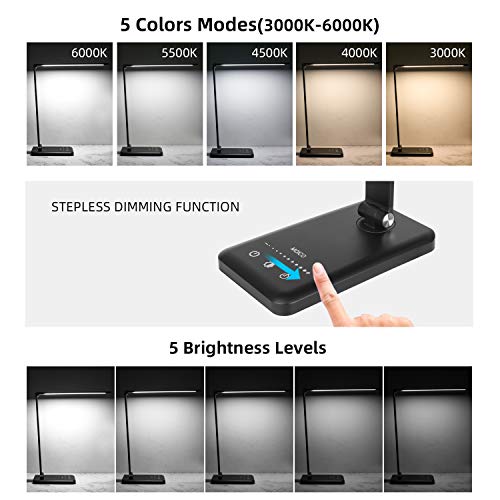 LED Desk Lamp for Office Home, Stepless Dimming Architect Desk Light with DC Adapter, Eye-Caring Desk Lamp with Clamp, 25 ...