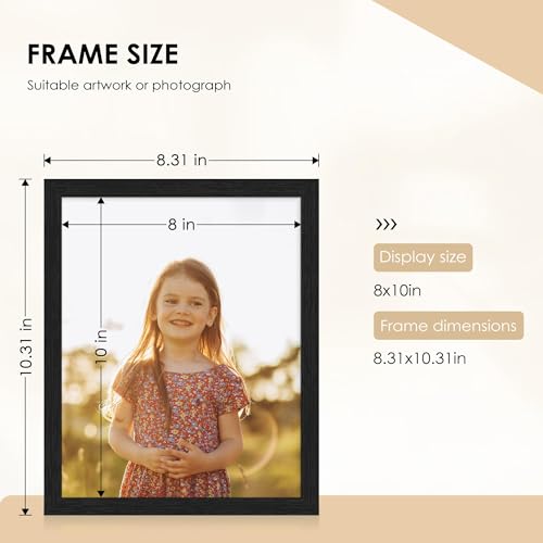 PEALSN Soild Wood 8x10 Picture Frame Set of 6, Wall Gallery Photo Frames for Wall Mounting or Tabletop Display, Black