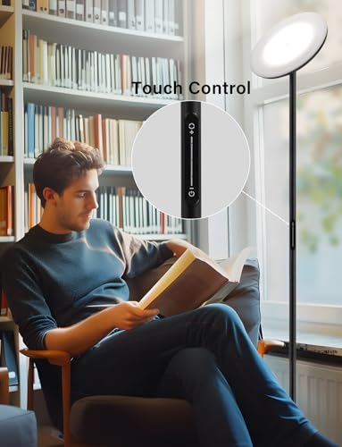 PreeOtti Modern LED Floor Lamp - Remote & Touch Control, 40W/2400LM Sky Torchiere Standing Lamp, Fully Dimmable, 3 Color T...