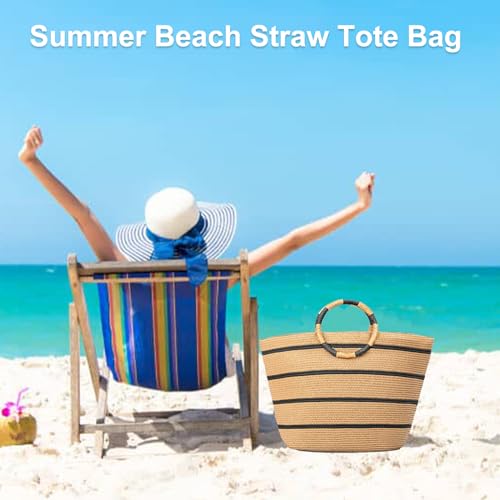 TOFUNTOY Beach Bags for Women Straw Tote Bag Summer Beach Bag Large Woven Straw Tote for Vacation Holiday