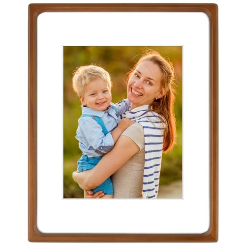 Golden State Art 11x14 Picture Frames - Brown Solid Wood with Glass, Rounded Corner 11 x 14 Picture Frame Matted to 8x10 P...