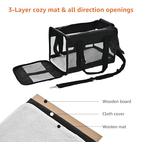 Amazon Basics Airline Approved Soft-Sided Mesh Pet Travel Carrier with Shoulder Strap, Removable Washable Fleece Pad, Top ...