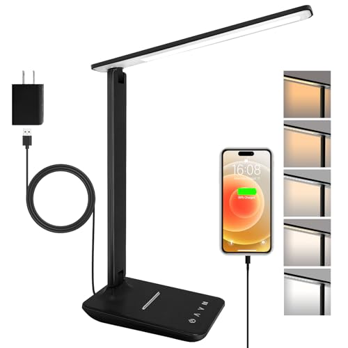 shinelife LED Desk Lamp for Office Home, Bright Desk Light with USB Charging Port, Adjustable Dimmable Desk Lamps 5 Modes ...