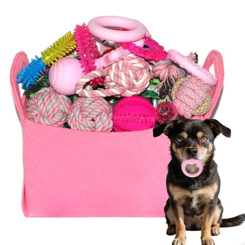 PawsAion Puppy Toys Set - 20 Pack Pink Dog Chew Toys for Teething Small Breeds - Tough Rope Toys for Puppies, Cute Soft Ru...