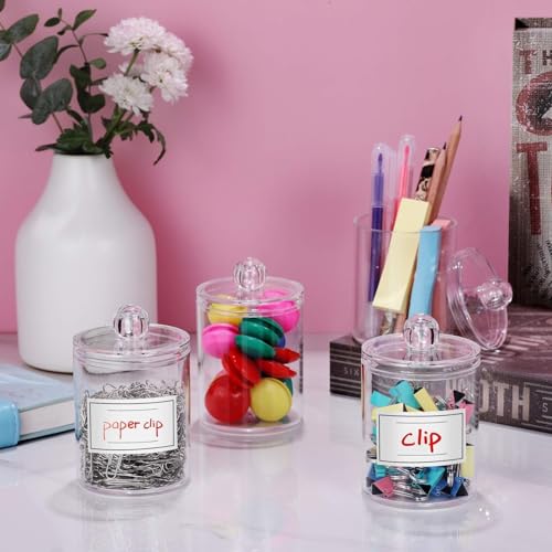 4 Pack Acrylic Qtip Holder Dispenser for Cotton Swabs, Balls, Pads, Floss Picks- Small Clear Acrylic Canister Apothecary J...